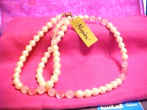 NAPIER FAUX PEARL PEARL NECKLACE INTERMITANT PINK TOTAL 28 INCHES LONG NEW/TAG - Picture 1 of 4