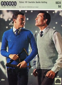 ~ Suéter y camiseta sin mangas vintage de los años 60 con patrón de tejido para hombre con cuello en V ~ - Imagen 1 de 1