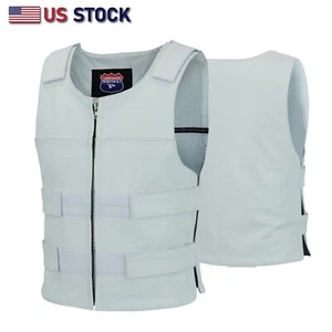 WHITE Men Bullet Proof style Leather Motorcycle Vest bikers Tactical #11643WHITE - Picture 1 of 8