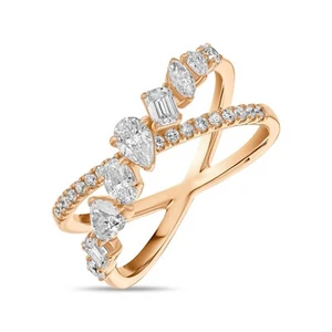 0.19 CT 14K Pear Cut Rose Gold Lab Grown Diamond Fancy Criss Cross Diamond Ring - Picture 1 of 3