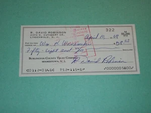 Dave Robinson Signed Check from 1968 Vince Lombardi Era Green Bay Packers Auto! - Picture 1 of 3