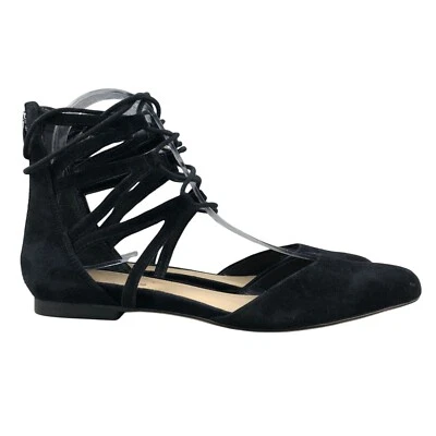 Sandalias planas Via Spiga para mujer talla 7,5 M de cuero negro gamuza punta con cordones Foto 1 de 4