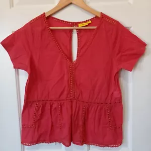 ROBERTA ROLLER RABBIT Red V Neck Cotton Top Resort Casual SIze S - Picture 1 of 6