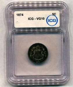 1874 SHIELD NICKEL VG10 ICG - Picture 1 of 4