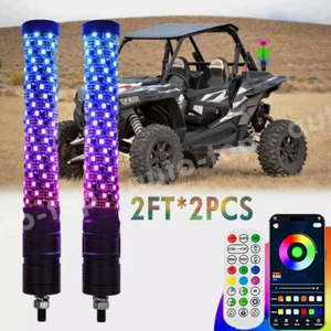 2X 2FT Spiral LED Fat Whip Lights Antenna RGB Chasing For Can-am X3 RZR UTV ATV - Bild 1 von 18