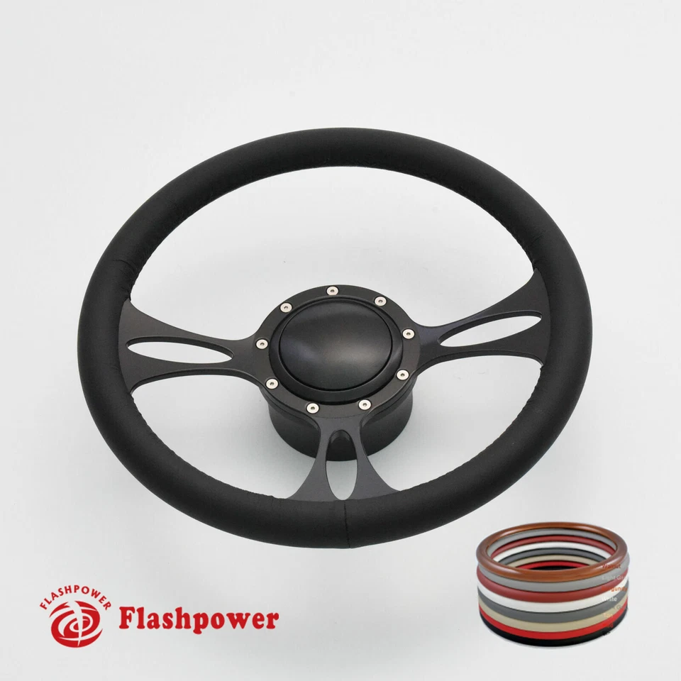 Kit Volante Billet Aluminio 9 Agujeros 14" con Botón Bocina y Adaptador Foto 1 de 4