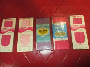 LOTE de cinco CINTAS SESGADAS DE UN SOLO PLIEGUE ROSA Y LAVANDA algodón/poliéster 1/2" - #E5 - Imagen 1 de 2