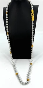 VTG Estate Glass Faux Pearls Beaded Necklace Snake Biting Tail Clasp Gold Tone - Picture 1 of 8