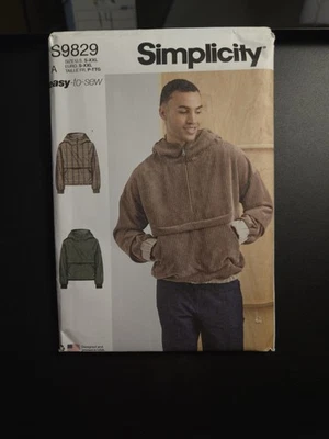 Simplicity S9829 Half-Zip Hoodie Kangaroo Pocket, Extended Flap Sz S-XXL Easy - Image 1 of 3