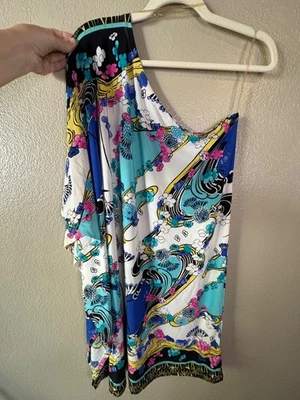 Vestido para mujer Cristina Love estampado floral de un hombro XL colorido Boho Resortwea Foto 1 de 4