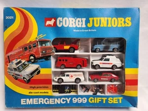 Vintage Rare Blue Box Corgi Juniors Emergency 999 Gift Set 3021 NIB Mint Vehicle - Picture 1 of 22