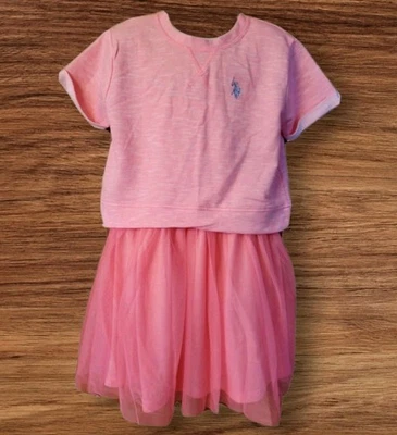 EUA POLO ASSN Meninas 6 Vestido Rosa 2 Pçs Tutu Saia de Tule Neon LK NU - Imagem 1 de 4