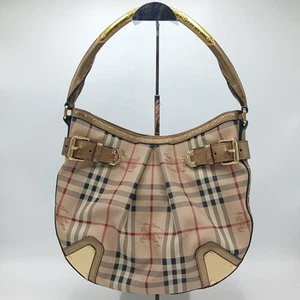 Burberry Haymarket Check Hobo Handbag Beige Nova FLT-FPL - Picture 1 of 17