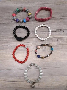 Lote De 7 Pulseras Con Cuentas-Rojo, Negro, Blanco, Planetas, Negro, Rosa, Multicolor - Imagen 1 de 8