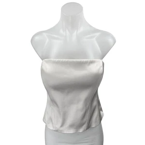 Aritzia TEN White Silk Satin Tube Bandeau Strapless Sleeveless Crop Top Size XL - Picture 1 of 4