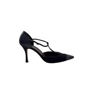 Manolo Blahnik schwarze Schlangenleder T-Riemen Pumps - Bild 1 von 6