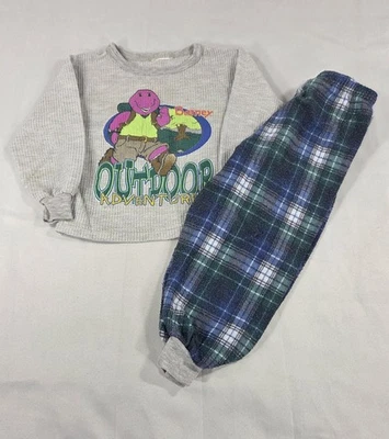Conjunto de pantalones de franela camiseta térmica manga larga Barney vintage niños talla 4T Foto 1 de 4
