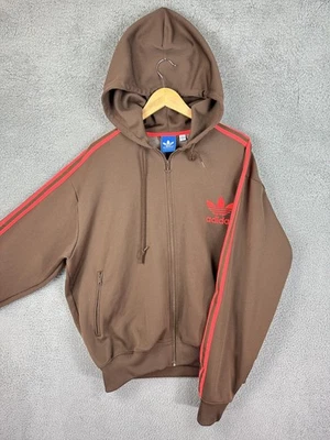 Adidas Originals Hoodie Mens 2XL Brown Red Trefoil 3-Stripes Full Zip Sweatshirt - Image 1 of 4