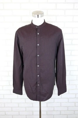 John Varvatos Band Collar Shirt Mens L Slim Black Burgundy Long Sleeve Button - Image 1 of 4