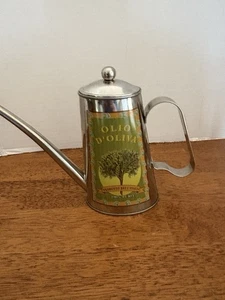 Tin Can /Olio D'Oliva /Lucca Toscana /Olive Oil /Italy Handle & Spout with Lid - Picture 1 of 9