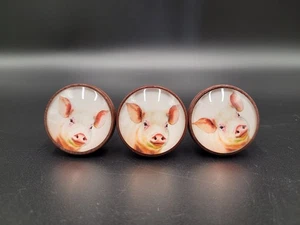 Pig Drawer Pulls Wood 3 Set Swine Country Farm Furniture Cabinet - Picture 1 of 7