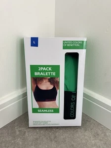 United Colors of Benetton 2 Pack Bralette Seamless Bra Set Black & Green Size L - Picture 1 of 3