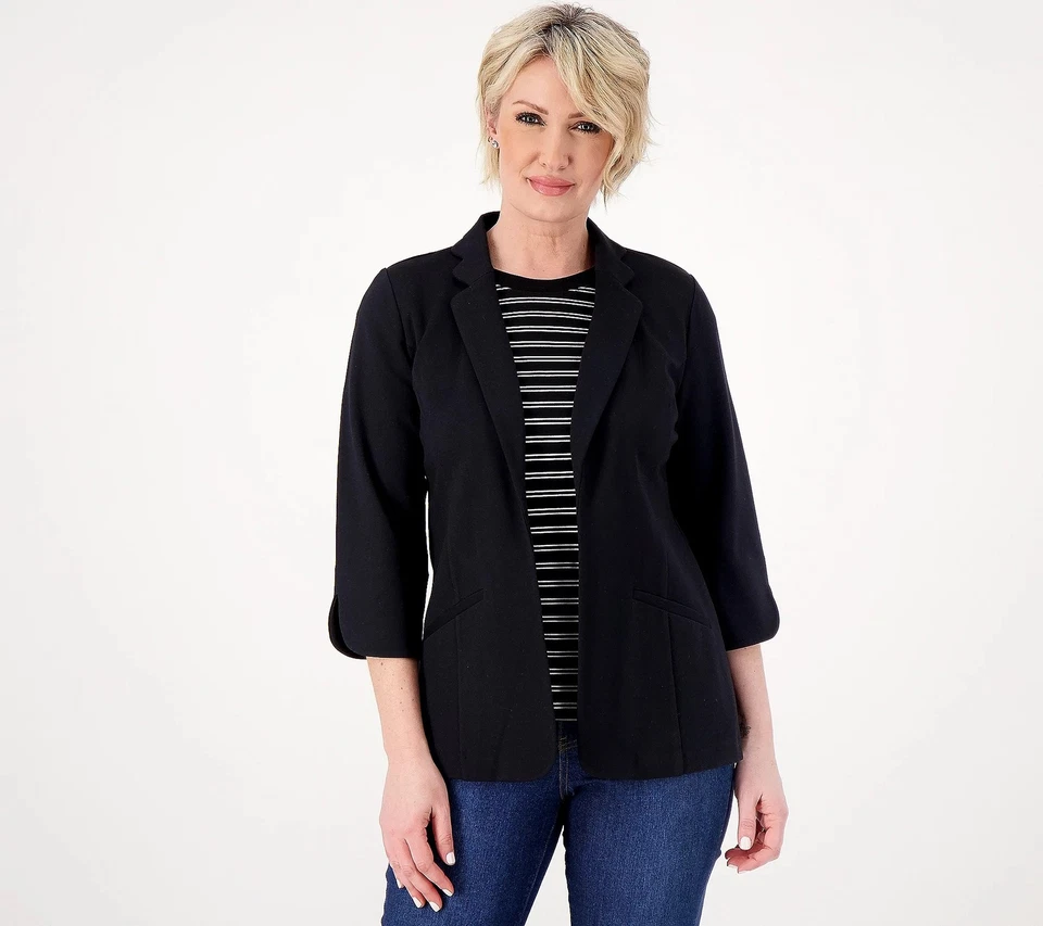 Isaac Mizrahi Live! Chaqueta de punto elástico Elements 24/7 negra 10 nueva Foto 1 de 1