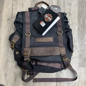 Harley-Davidson Travel Backpack, Ponderosa Ballistic & Leather USB Bag - Black - Picture 1 of 3