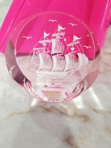 Department 20 Clear Plastic Engraved Sail Ship 3" Wide  Scooner Sailing Ship  - Picture 1 of 6