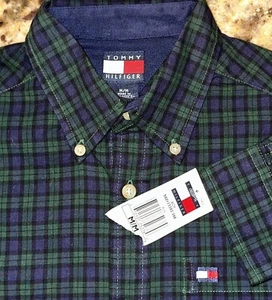 Tommy Hilfiger Boy's Blue & Green Plaid Long Sleeve Button Down Shirt Size M NWT - Picture 1 of 4