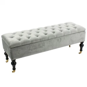 Panca panca imbottita 120 cm velluto grigio con vano portaoggetti e ruote NUOVA 43455 - Foto 1 di 3