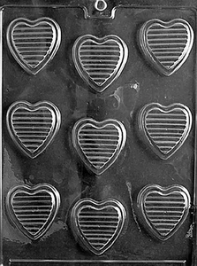 HEARTS WITH RIDGES V14 Chocolate Candy Soap molds wedding cupcake toppers - Picture 1 of 1