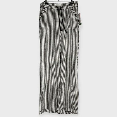 Pantalones Jolt para mujer 11 negros/blancos a rayas pierna ancha lino lazo cintura salón informal Foto 1 de 4