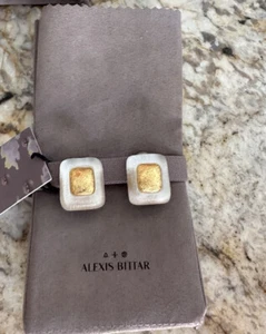 100% Authentic ALEXIS BITTAR Silver/White Lucite/Gold Clip On Earrings - Picture 1 of 11
