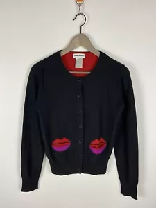 Vintage Sonia Rykiel Black Cashmere Cardigan Lips Pockets Y2k Sz 40 - Picture 1 of 16