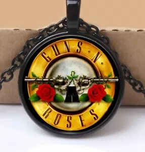 Collana Ciondolo Cabochon Vetro Guns N Roses Catena Nera GNR Rock Band logo - Foto 1 di 6
