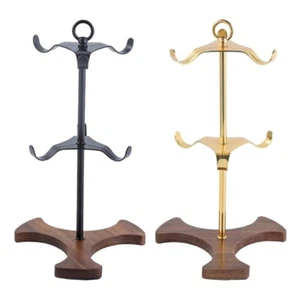 Coffee Station Organizer With Hooks Wooden Base Counter Wine Glass Display Black - Picture 1 of 10