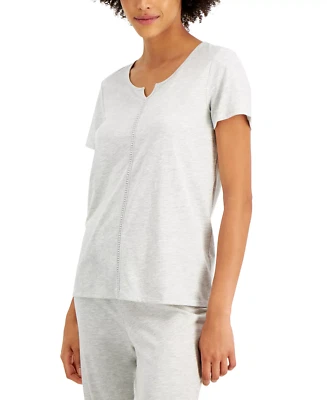 Top de pijama gris Charter Club para mujer talla XS de algodón con ribete de ganchillo 653 Foto 1 de 4