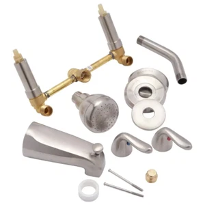 New Brushed Nickel Combo 2-Handle 1-Spray Tub and Shower Faucet Valve Included - Picture 1 of 4