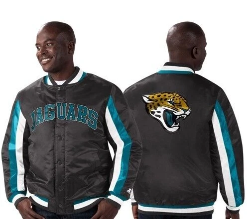 NFL Men's Throwback Snap Front Jacket Jaguars Satin Retro Team Colors Sz Large - Image 1 of 1