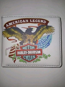 NEW HARLEY DAVIDSON MOTORCYCLES AMERICAN LEGEND BIFOLD WALLET WHITE VINYL - Picture 1 of 5