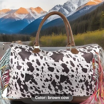 Nuevo con etiquetas Bolso de Lona Imitación Piel de Vaca Fin de Semana Borla Bolso de Viaje Lona Grande Bolso de Mano Foto 1 de 4