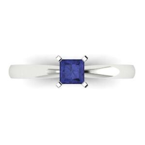 0.5 Princess Cut Designer Statement Simulated Tanzanite Ring Real 14k White Gold