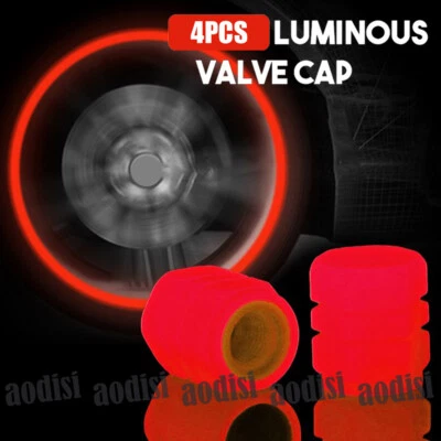 4x Car Accessories Fluorescent Tire Valve Caps Luminous Red Tire Valve Stem Cap - Image 1 of 4