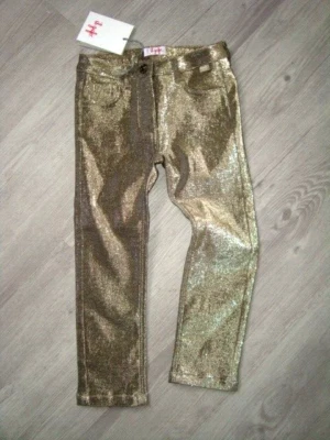 NEW AUTH girls  IL GUFO GOLD SPARKLY STRETCH SKINNY JEANS / TROUSERS AGE 3 YRS - Image 1 of 4
