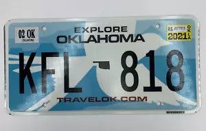Explore Oklahoma License Plate KFL 818 Expired Feb 2021 Blue Flycatcher Bird Tag - Picture 1 of 2