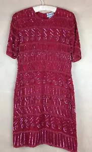 VESTIDO XOANON CON CUENTAS Rojo Forrado en Seda Pura Ocasión Especial TALLA M DE COLECCIÓN - Imagen 1 de 7