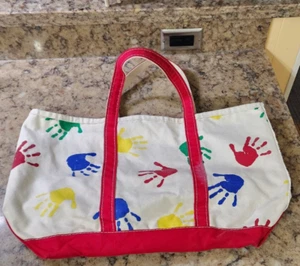 LL Bean Boat & Tote Hand Print Design Canvas Bag Finger Paint 23" x 13" - Picture 1 of 6