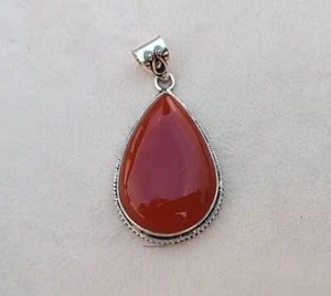 Natur Karneol Anhänger orange Edelstein Anhänger Handarbeit Pendant 925 Sterling - Bild 1 von 6