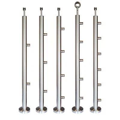 Edelstahl Pfosten Aufmontage mit Querstabhalter Geländer V2A Treppe 12mm Stab - Bild 1 von 4
